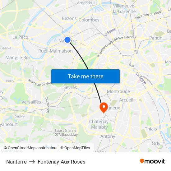 Nanterre to Fontenay-Aux-Roses map