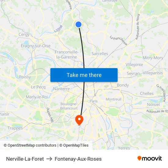 Nerville-La-Foret to Fontenay-Aux-Roses map