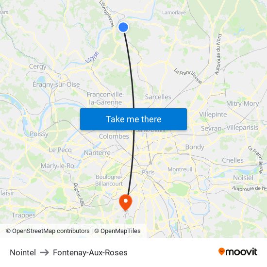 Nointel to Fontenay-Aux-Roses map