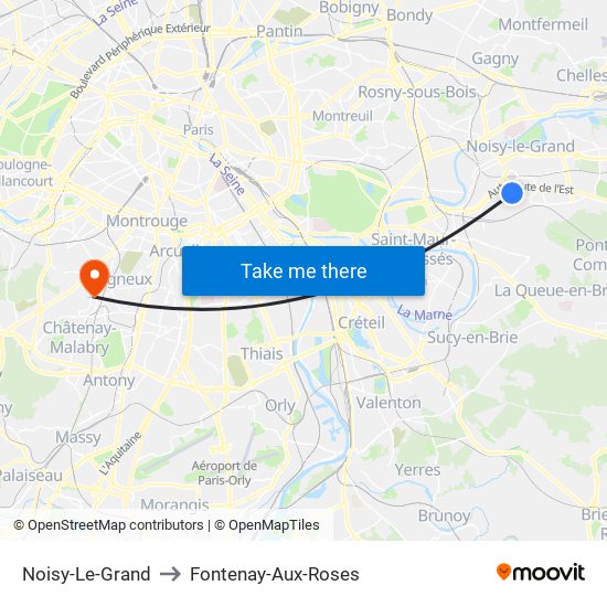 Noisy-Le-Grand to Fontenay-Aux-Roses map