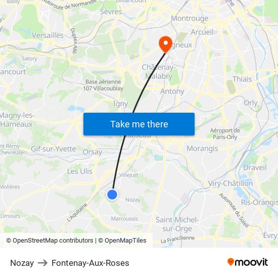 Nozay to Fontenay-Aux-Roses map