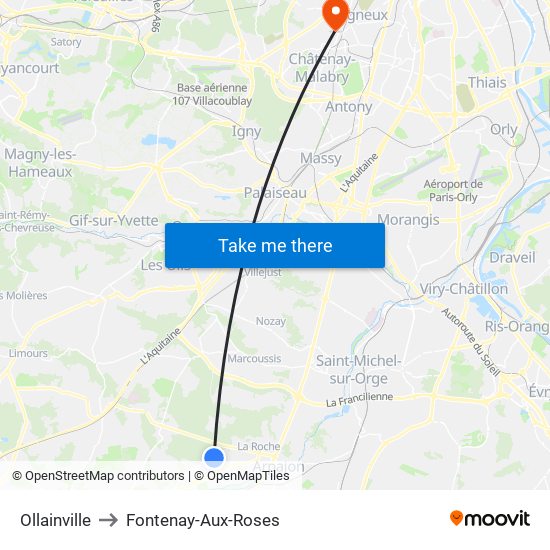Ollainville to Fontenay-Aux-Roses map