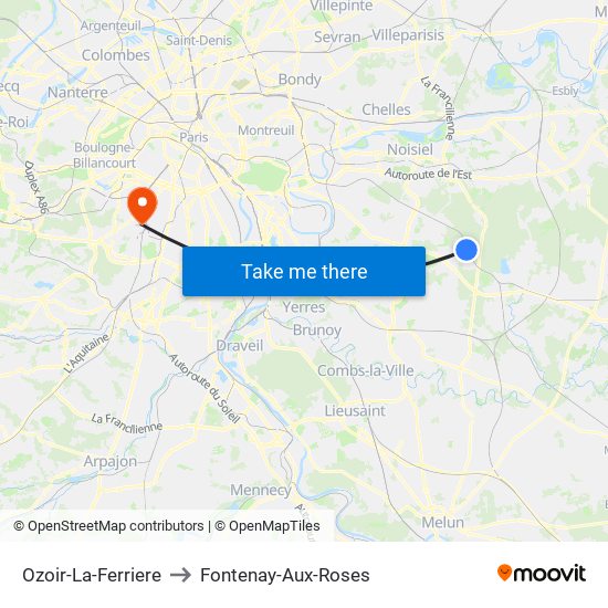 Ozoir-La-Ferriere to Fontenay-Aux-Roses map