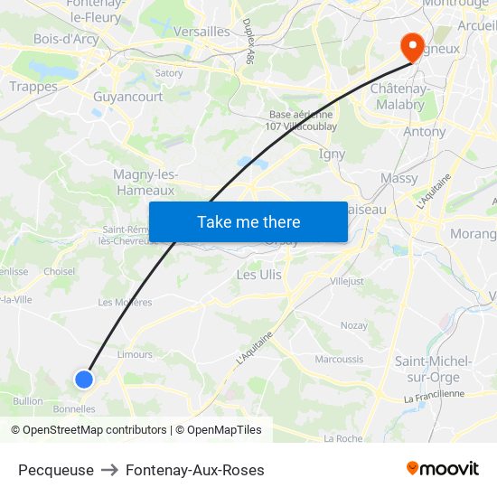 Pecqueuse to Fontenay-Aux-Roses map