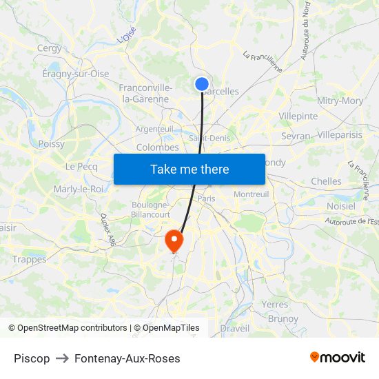 Piscop to Fontenay-Aux-Roses map