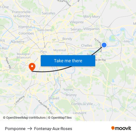 Pomponne to Fontenay-Aux-Roses map