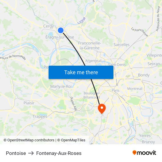 Pontoise to Fontenay-Aux-Roses map