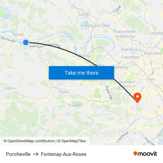 Porcheville to Fontenay-Aux-Roses map