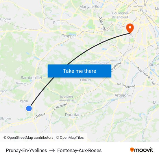 Prunay-En-Yvelines to Fontenay-Aux-Roses map