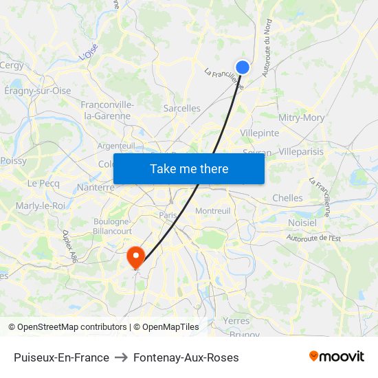 Puiseux-En-France to Fontenay-Aux-Roses map