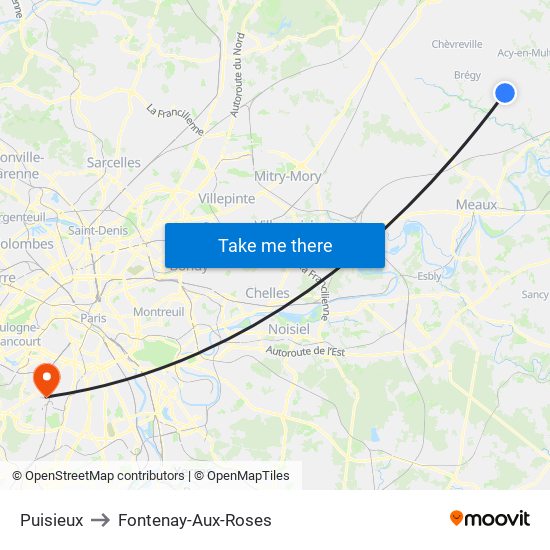 Puisieux to Fontenay-Aux-Roses map