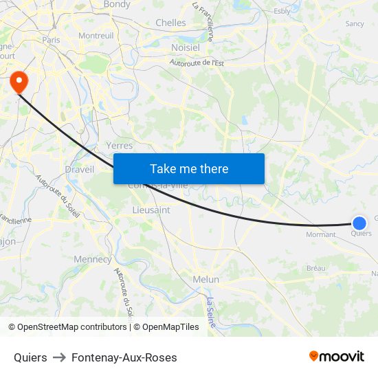 Quiers to Fontenay-Aux-Roses map