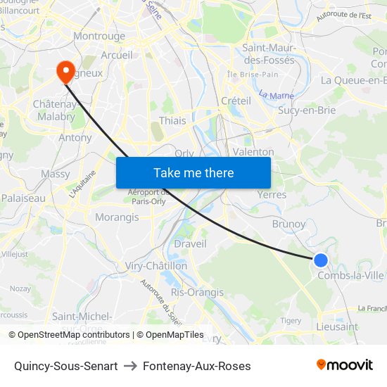 Quincy-Sous-Senart to Fontenay-Aux-Roses map