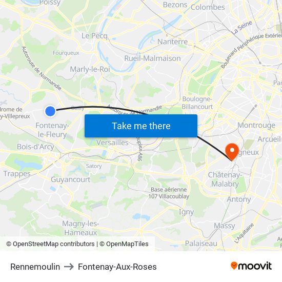 Rennemoulin to Fontenay-Aux-Roses map