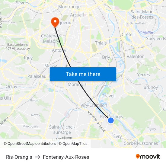 Ris-Orangis to Fontenay-Aux-Roses map