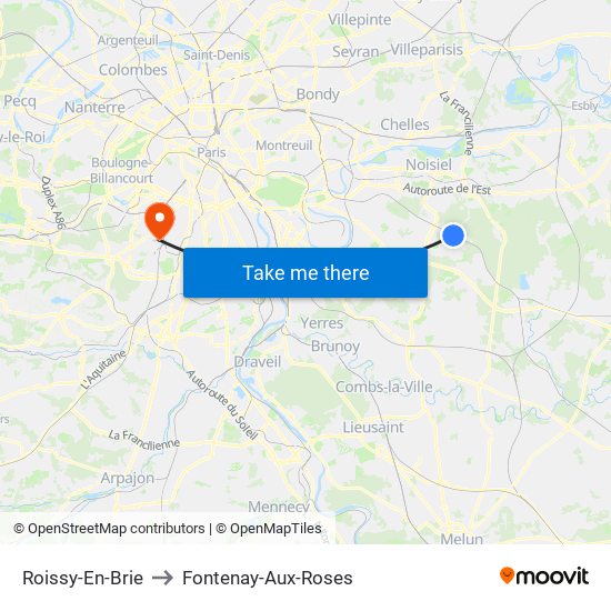 Roissy-En-Brie to Fontenay-Aux-Roses map