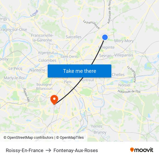 Roissy-En-France to Fontenay-Aux-Roses map