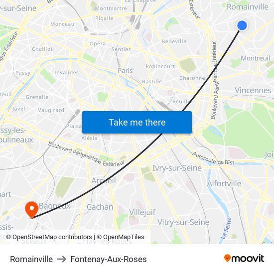 Romainville to Fontenay-Aux-Roses map