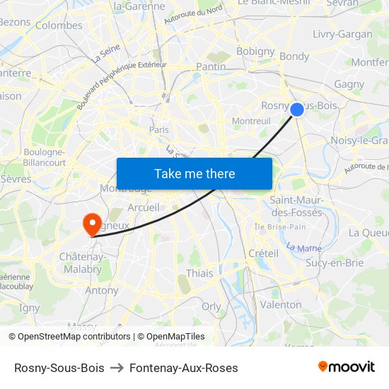 Rosny-Sous-Bois to Fontenay-Aux-Roses map