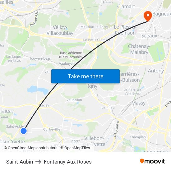 Saint-Aubin to Fontenay-Aux-Roses map