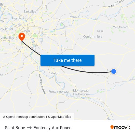 Saint-Brice to Fontenay-Aux-Roses map