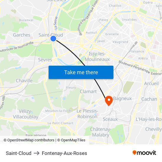 Saint-Cloud to Fontenay-Aux-Roses map
