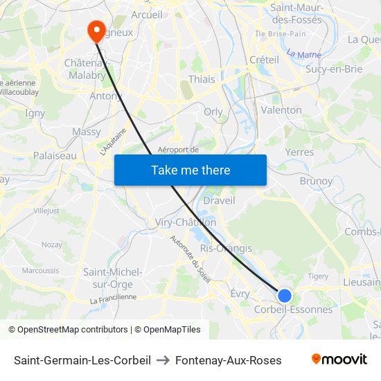 Saint-Germain-Les-Corbeil to Fontenay-Aux-Roses map