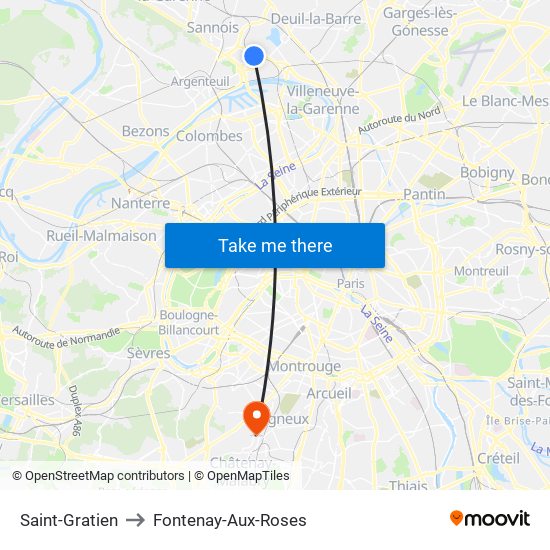 Saint-Gratien to Fontenay-Aux-Roses map