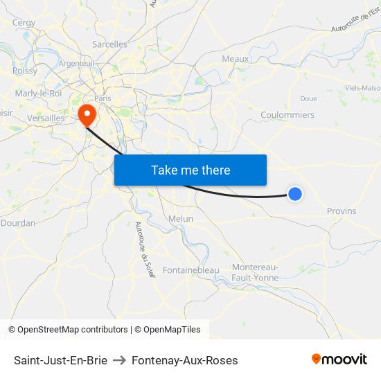 Saint-Just-En-Brie to Fontenay-Aux-Roses map