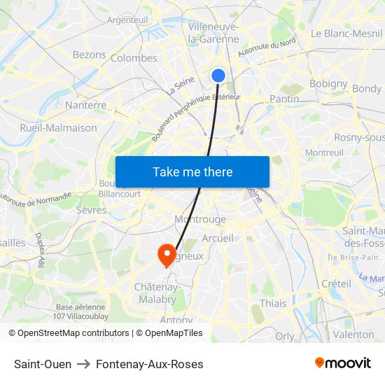 Saint-Ouen to Fontenay-Aux-Roses map