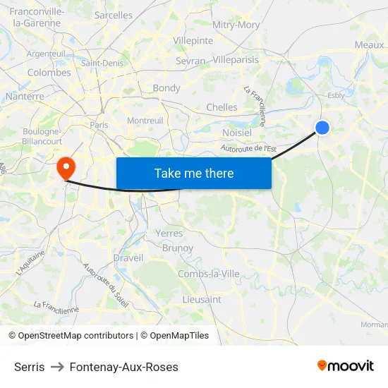 Serris to Fontenay-Aux-Roses map