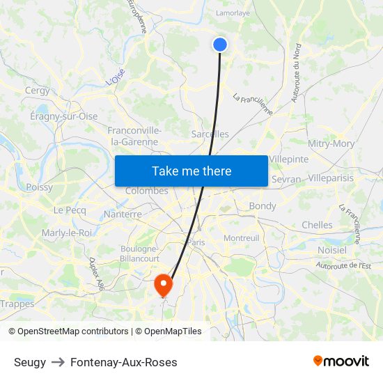 Seugy to Fontenay-Aux-Roses map