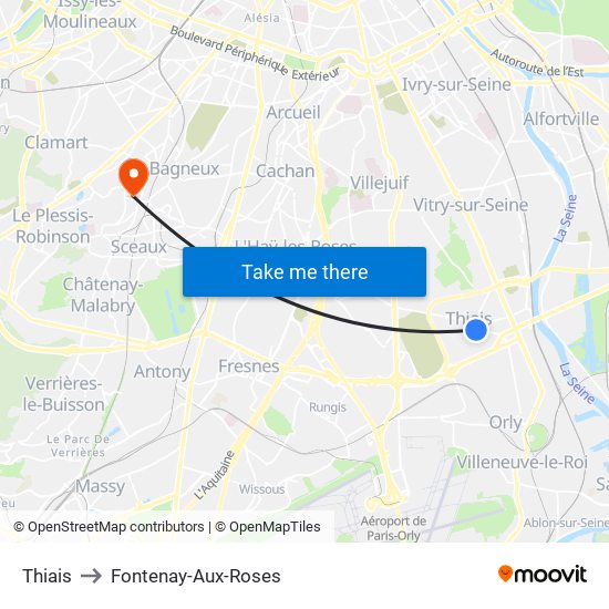 Thiais to Fontenay-Aux-Roses map