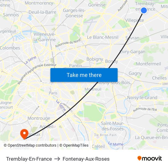 Tremblay-En-France to Fontenay-Aux-Roses map