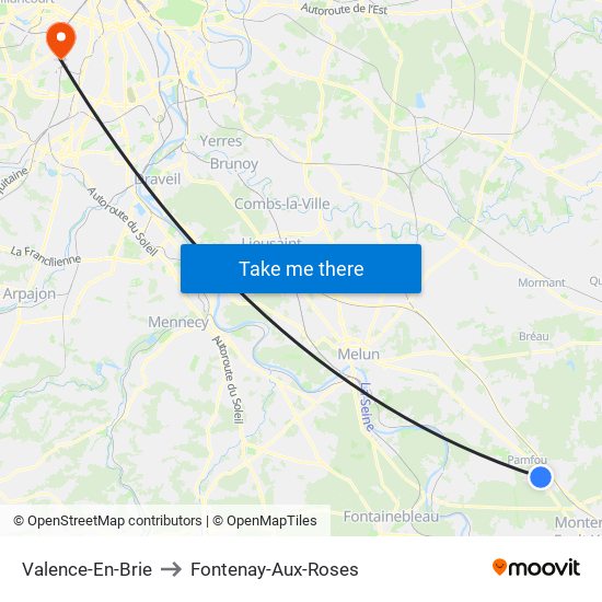 Valence-En-Brie to Fontenay-Aux-Roses map