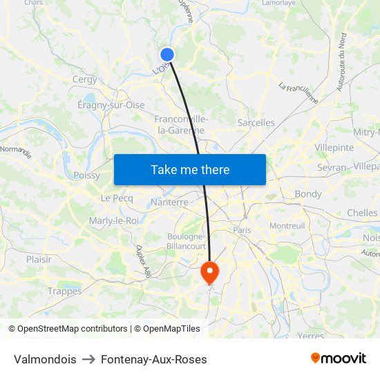 Valmondois to Fontenay-Aux-Roses map