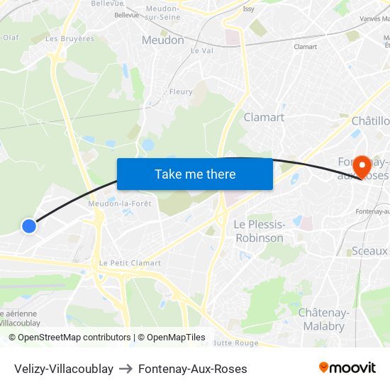 Velizy-Villacoublay to Fontenay-Aux-Roses map