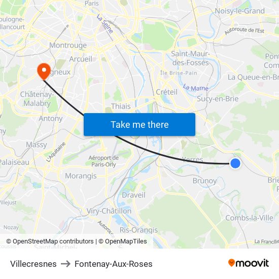 Villecresnes to Fontenay-Aux-Roses map