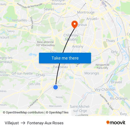 Villejust to Fontenay-Aux-Roses map