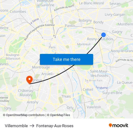 Villemomble to Fontenay-Aux-Roses map