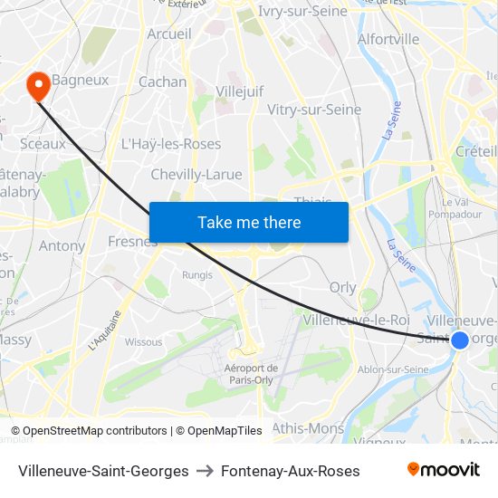 Villeneuve-Saint-Georges to Fontenay-Aux-Roses map
