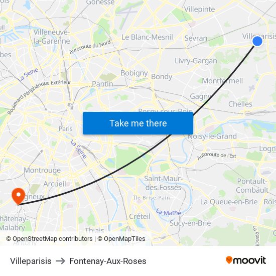 Villeparisis to Fontenay-Aux-Roses map