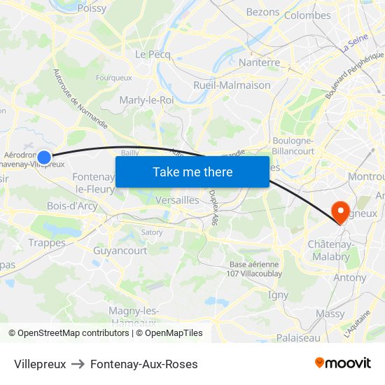 Villepreux to Fontenay-Aux-Roses map
