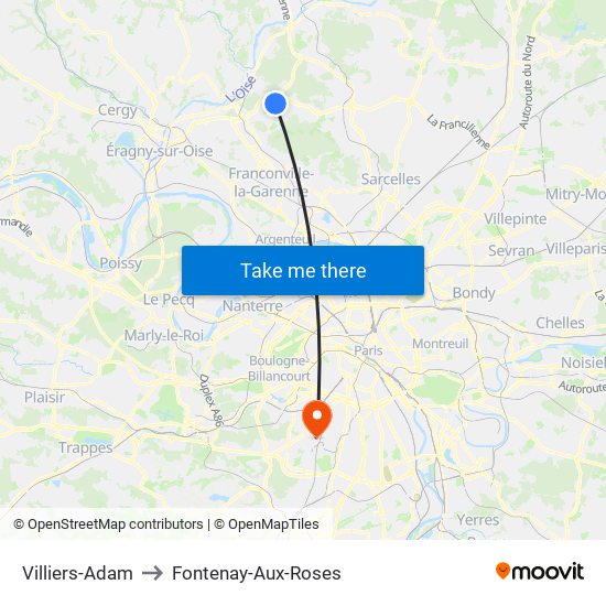 Villiers-Adam to Fontenay-Aux-Roses map