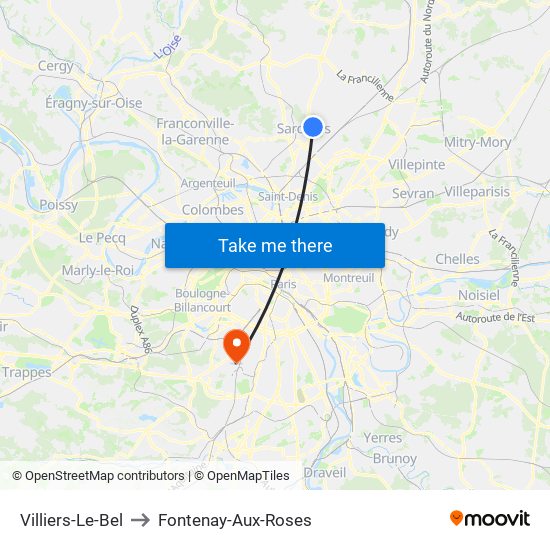Villiers-Le-Bel to Fontenay-Aux-Roses map