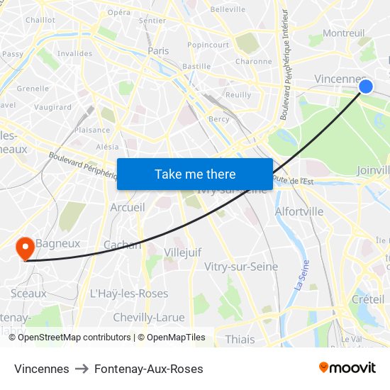Vincennes to Fontenay-Aux-Roses map