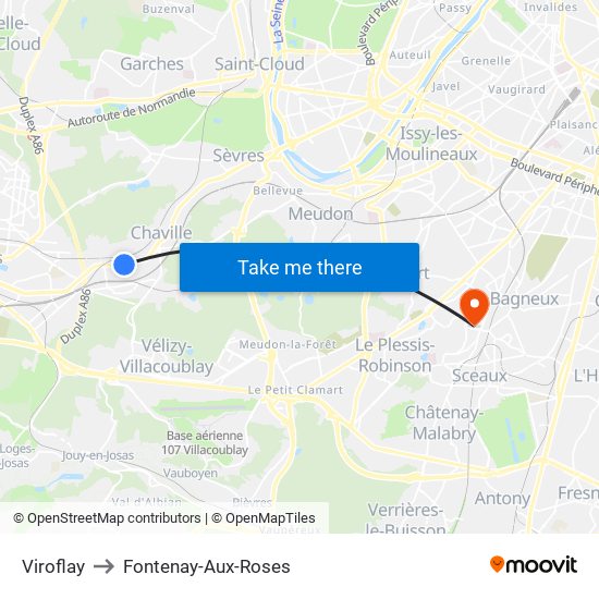 Viroflay to Fontenay-Aux-Roses map