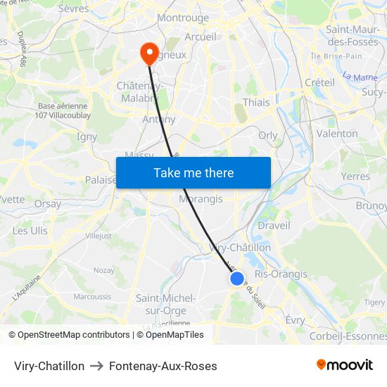 Viry-Chatillon to Fontenay-Aux-Roses map