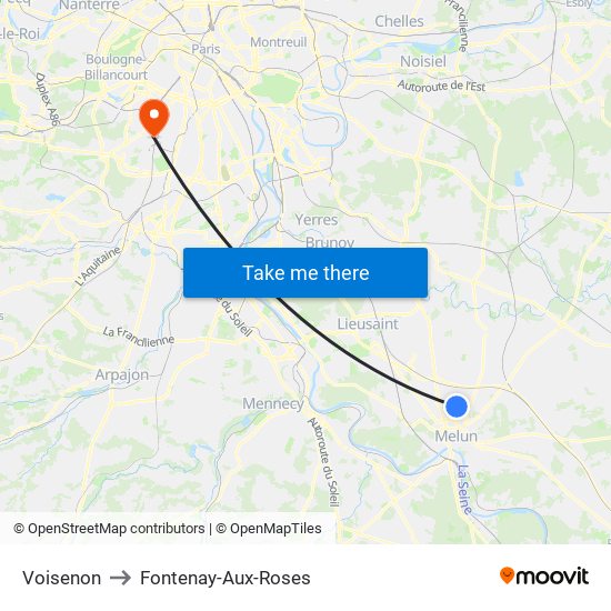 Voisenon to Fontenay-Aux-Roses map