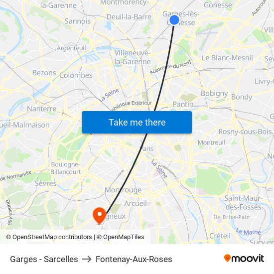 Garges - Sarcelles to Fontenay-Aux-Roses map